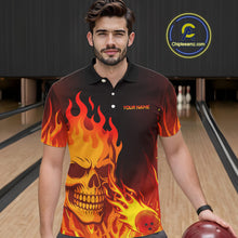 Load image into Gallery viewer, Flame Skull Bowling Polo, Quarter Zip Shirts for Men Custom Skull Fire Bowling Team Outfit Uniform NQS10444
