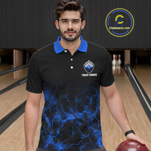 Load image into Gallery viewer, Personalized Men's bowling shirts Blue lightning Bowling Ball Pins bowling jerseys for Bowler NQS10633