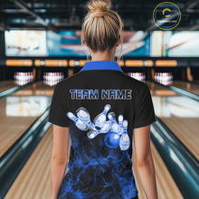 Load image into Gallery viewer, Personalized Women's bowling shirts Blue lightning Bowling Ball Pins bowling jerseys for Bowler NQS10633
