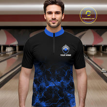 Load image into Gallery viewer, Personalized Men's bowling shirts Blue lightning Bowling Ball Pins bowling jerseys for Bowler NQS10633