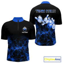 Load image into Gallery viewer, Personalized Men's bowling shirts Blue lightning Bowling Ball Pins bowling jerseys for Bowler NQS10633