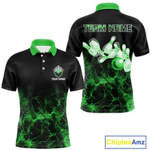 Load image into Gallery viewer, Personalized Men&#39;s bowling shirts Green lightning Bowling Ball Pins bowling jerseys for Bowler NQS10635