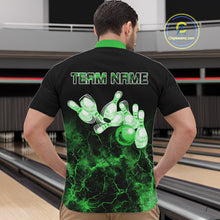 Load image into Gallery viewer, Personalized Men&#39;s bowling shirts Green lightning Bowling Ball Pins bowling jerseys for Bowler NQS10635