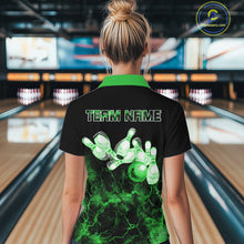 Load image into Gallery viewer, Personalized Women&#39;s bowling shirts Green lightning Bowling Ball Pins bowling jerseys for Bowler NQS10635