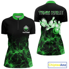 Load image into Gallery viewer, Personalized Women&#39;s bowling shirts Green lightning Bowling Ball Pins bowling jerseys for Bowler NQS10635