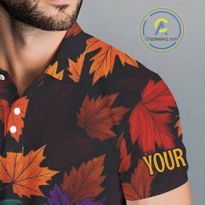 Golf Turkey Thanksgiving Mens Golf Polo Shirt Orange Autumn Leaf Custom Golf top For Men Golf Gifts NQS10637
