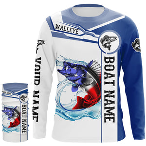 Walleye Fishing American Flag Custom name and boat name performance Long Sleeve Fishing Shirts NQS2358
