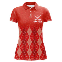 Load image into Gallery viewer, Custom Red argyle pattern Christmas pattern Women Golf Polo Shirts Personalized Golf tops for ladies NQS8926