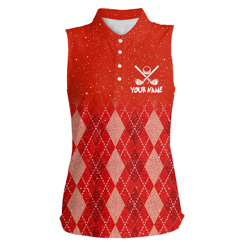 Red argyle pattern Christmas pattern Women sleeveless polo Shirts Personalized Golf tops for ladies NQS8926