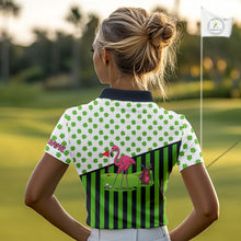 Load image into Gallery viewer, Green shamrock pattern flamingo Women golf polo shirts Custom St Patrick's Day golf outfit for ladies NQS11246