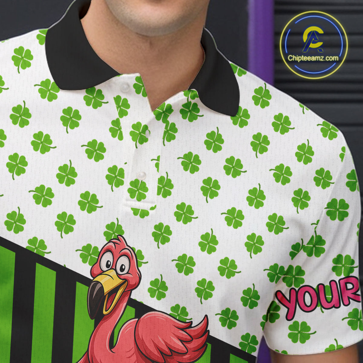 Green shamrock pattern flamingo Bowling shirts for Men Custom St Patrick's Day Team bowling outfit NQS11247