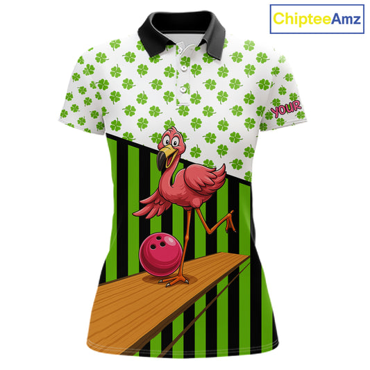 Green shamrock pattern flamingo Bowling shirts for Women Custom St Patrick's Day Team bowling outfit NQS11247
