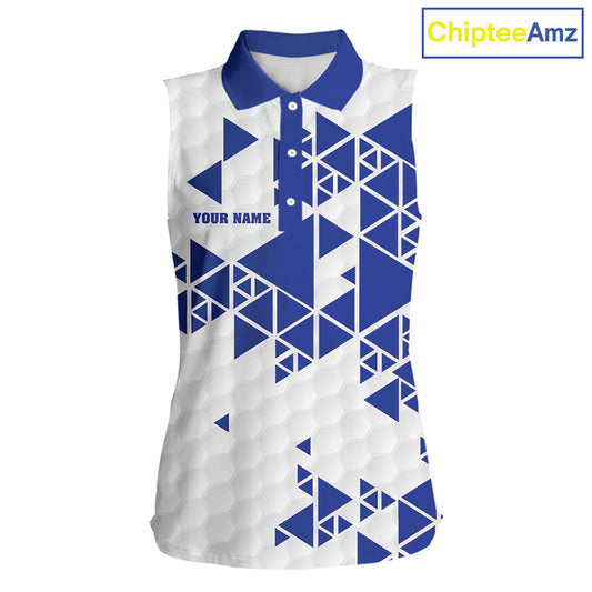Women sleeveless polo shirt Blue and white custom I was one under today, under a tree, bush, water NQS11636