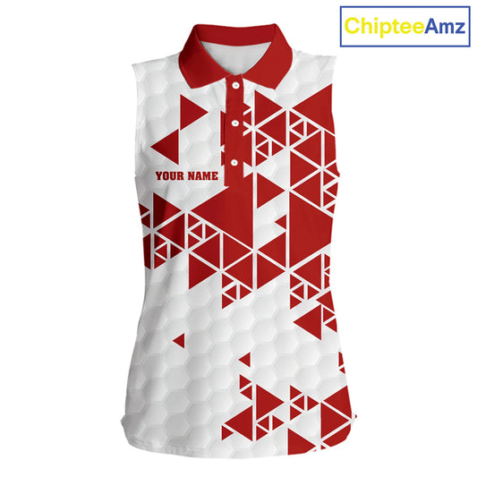 Women sleeveless polo shirt Red and white custom I was one under today, under a tree, bush, water NQS11637