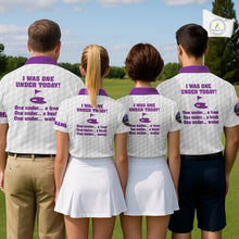 Load image into Gallery viewer, Funny Women golf polo shirts Purple and white custom I was one under today, under a tree, bush, water NQS11638