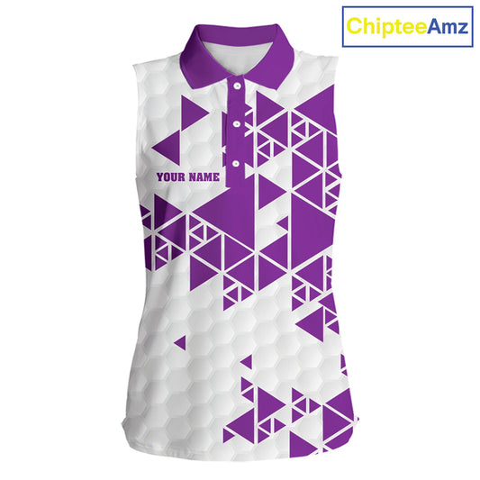 Women sleeveless polo shirt Purple and white custom I was one under today, under a tree, bush, water NQS11638