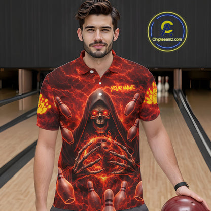 Red Lightning Thunder Skull Reaper Bowling Shirts For Men Custom Team Bowling League Jerseys NQS11642