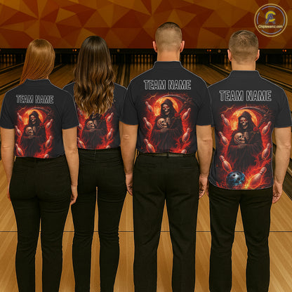 Black & Orange Lightning Thunder Moon Reaper Bowling Shirt For Women Custom Skull Team Bowling Jersey NQS11643