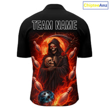 Load image into Gallery viewer, Black &amp; Orange Lightning Thunder Moon Reaper Bowling Shirts For Men Custom Skull Team Bowling Jerseys NQS11643