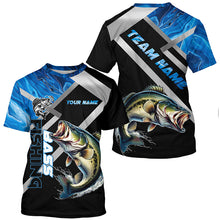 Load image into Gallery viewer, Personalized blue camo Largemouth Bass Long Sleeve Fishing Shirts, Bass Tournament Fishing Jerseys NQS7465