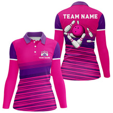 Load image into Gallery viewer, Pink pattern bowling ball pins custom Women Bowling Polo Shirts, team bowling jerseys gift for bowler NQS7466
