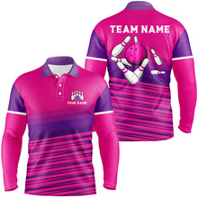Load image into Gallery viewer, Pink pattern bowling ball and pins custom Men Bowling Polo Shirts, team bowling jerseys NQS7466