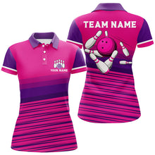 Load image into Gallery viewer, Pink pattern bowling ball pins custom Women Bowling Polo Shirts, team bowling jerseys gift for bowler NQS7466