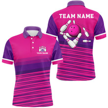 Load image into Gallery viewer, Pink pattern bowling ball and pins custom Men Bowling Polo Shirts, team bowling jerseys NQS7466
