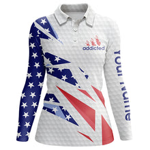 Load image into Gallery viewer, American flag white golf addicted Womens golf polo shirts custom name patriotic golf tops for women NQS5449