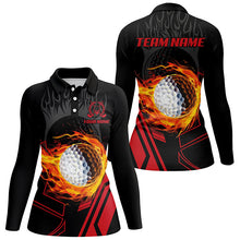 Load image into Gallery viewer, Black and red Flame golf ball fire Womens golf polo shirt custom cool golf attire for women NQS8048