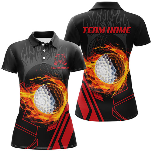 Black and red Flame golf ball fire Womens golf polo shirt custom cool golf attire for women NQS8048
