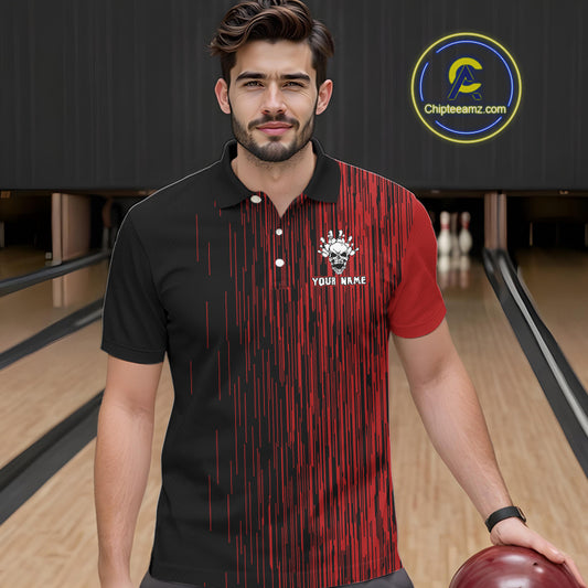 Black and Red pattern Flame Skull Bowling shirts for Men custom bowling jersey for team mens bowler NQS10254