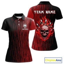 Load image into Gallery viewer, Black &amp; Red pattern Flame Skull Bowling shirt for Women custom bowling jersey for team ladies bowler NQS10254