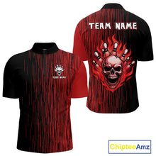 Load image into Gallery viewer, Black and Red pattern Flame Skull Bowling shirts for Men custom bowling jersey for team mens bowler NQS10254