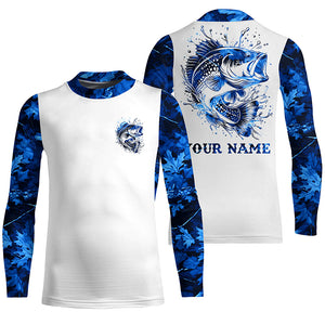 Largemouth Bass fishing blue camo UV protection Customize name long sleeves personalized fishing gifts NQS839