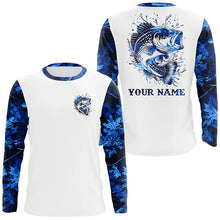 Load image into Gallery viewer, Largemouth Bass fishing blue camo UV protection Customize name long sleeves personalized fishing gifts NQS839