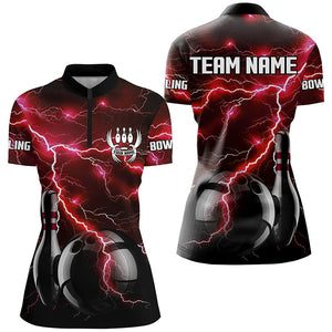 Red Lightning Thunder Black Women Bowling Polo, Quarter zip Shirt custom storm bowling team jerseys NQS8458