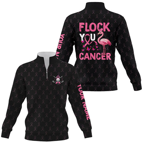 Black camo pink ribbon 1/4 zip golf sweatshirt custom Flamingo Flock you breast cancer golf sweater NQS8461