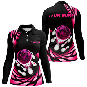 Bowling Polo, Quarter zip Shirt For Women custom bowling team jerseys, bowling league shirts | Pink NQS8462