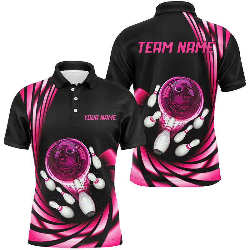 Bowling Polo, Quarter zip Shirt For Men custom bowling team jerseys, bowling league shirts | Pink NQS8462