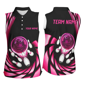 Women Bowling Sleeveless Polo Shirt custom bowling team jerseys, bowling league shirts | Pink NQS8462