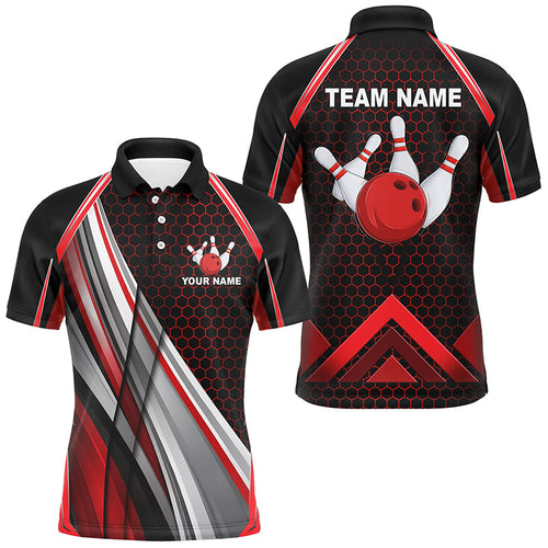 Black and Red Bowling Shirts For Men Custom Bowling Team League Jersey, Gift For Bowlers NQS8706