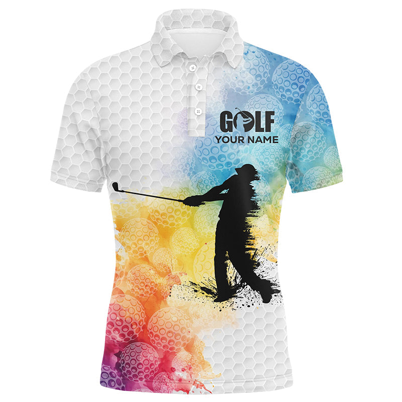 White golf ball skin Mens golf polo shirts custom golf clothes for men, golfer gifts | Colorful NQS8710