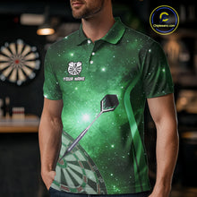 Load image into Gallery viewer, Green galaxy space pattern Darts Polo, Quarter zip Shirts For Men Custom Team Darts Jersey Outfit NQS10877