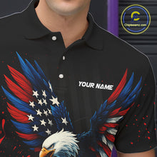 Load image into Gallery viewer, Black and Red Flame American Flag Eagle Bowling Shirts For Men Custom Patriotic Bowling Team Jersey NQS10878