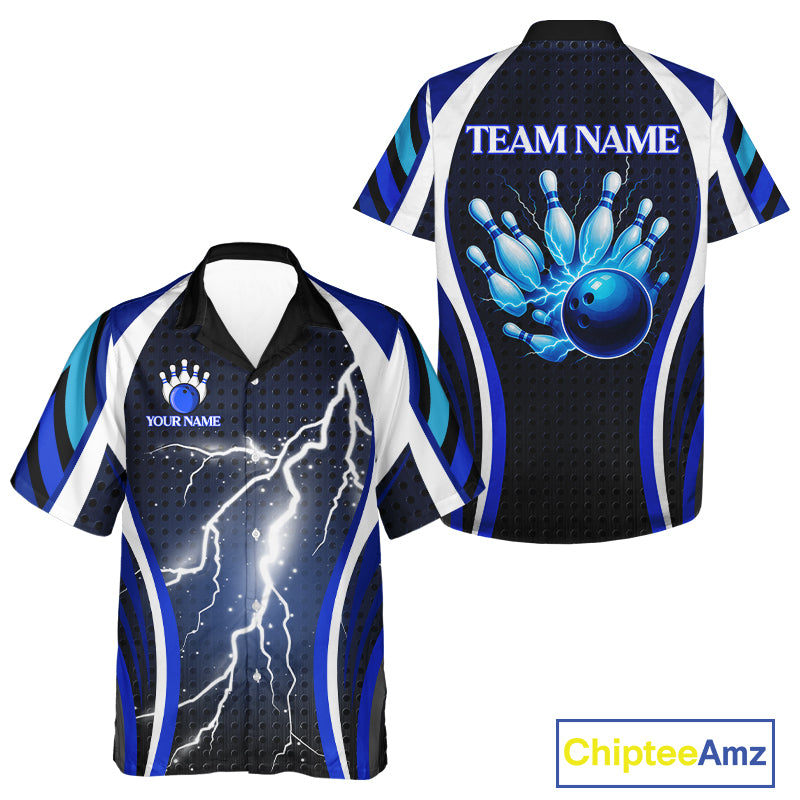 Blue Lightning Thunder Bowling Hawaiian Shirt Custom Bowling Jerseys, Best Bowling Shirts NQS10879