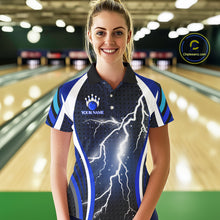 Load image into Gallery viewer, Blue Lightning Thunder Bowling Shirts For Women Custom Bowling Jerseys Ladies, Best Bowling Shirts NQS10879