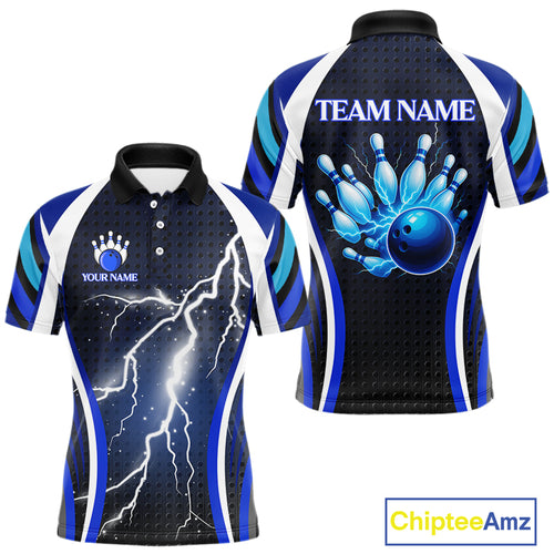 Blue Lightning Thunder Bowling Shirts For Men Custom Bowling Jerseys Men, Best Bowling Shirts NQS10879