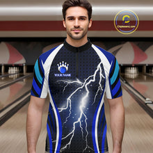 Load image into Gallery viewer, Blue Lightning Thunder Bowling Shirts For Men Custom Bowling Jerseys Men, Best Bowling Shirts NQS10879