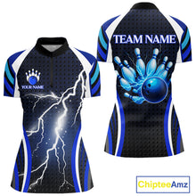 Load image into Gallery viewer, Blue Lightning Thunder Bowling Shirts For Women Custom Bowling Jerseys Ladies, Best Bowling Shirts NQS10879
